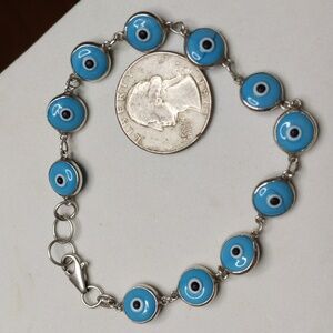 Bracelet 925 sterling silver evil eye light blue baby blue lucky eye